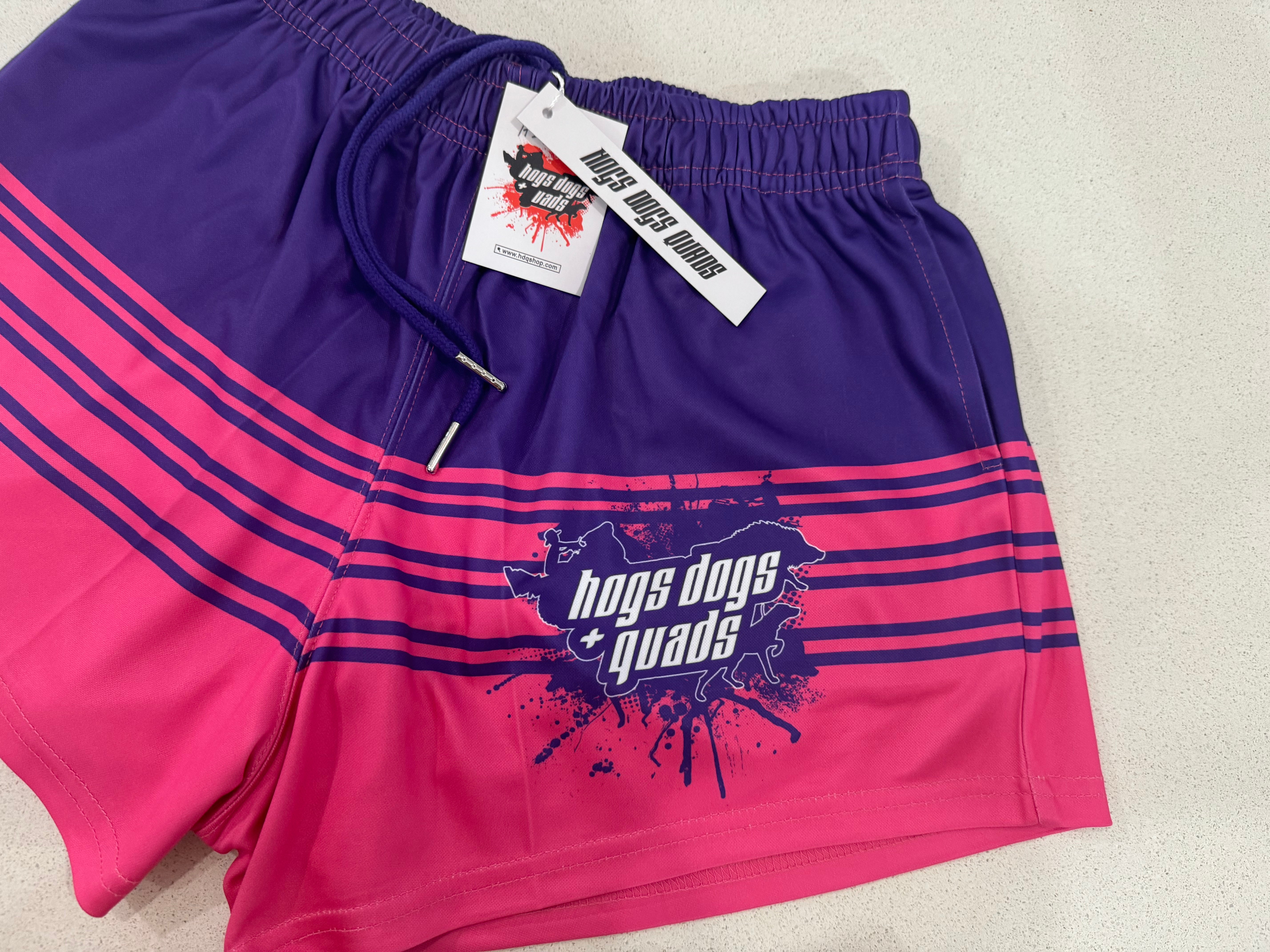 Footy Shorts - Pink & Purple - Hogs Dogs Quads Shop