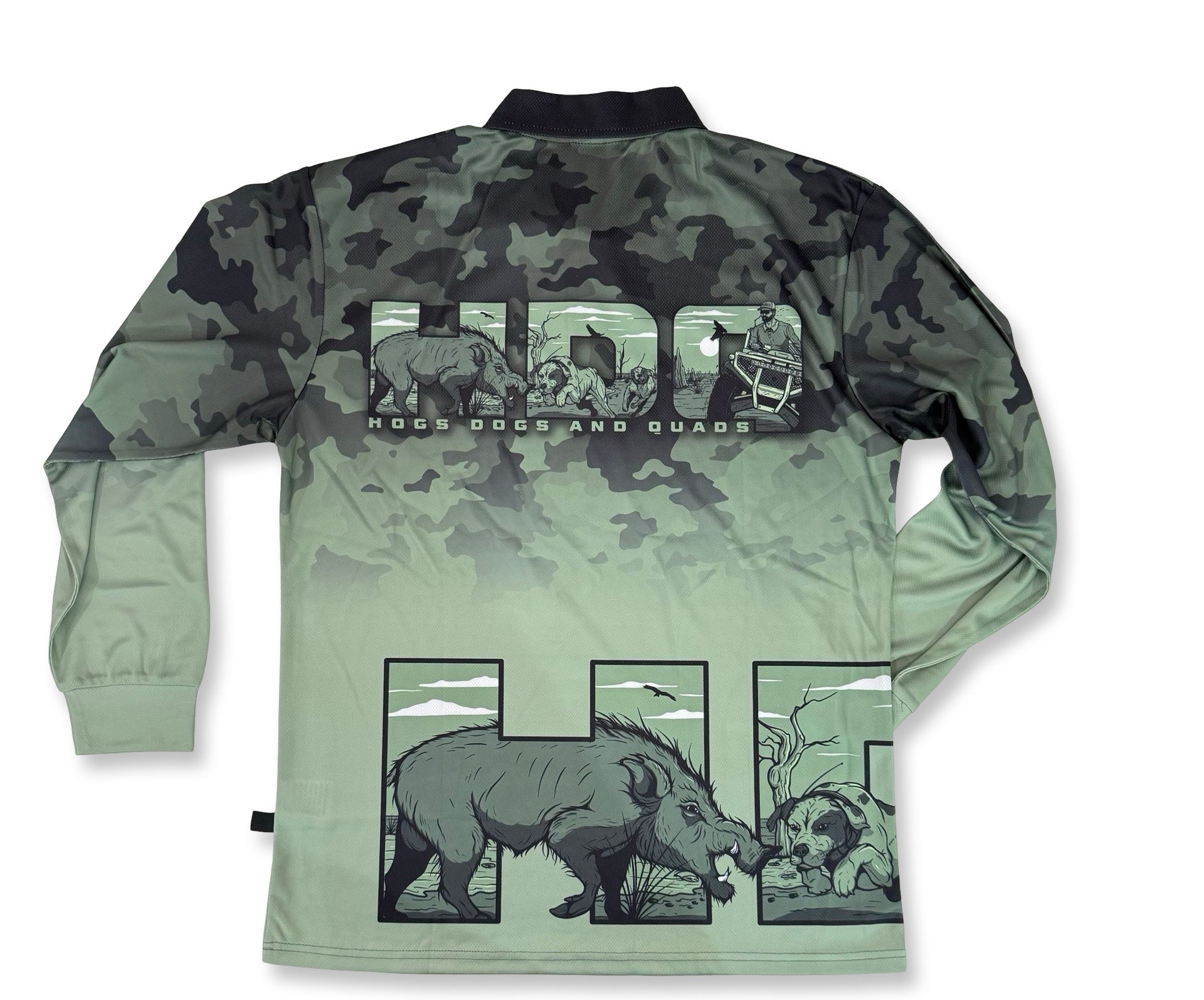 Green Black Camo Shirt Long Sleeve - - Hogs Dogs Quads Shop