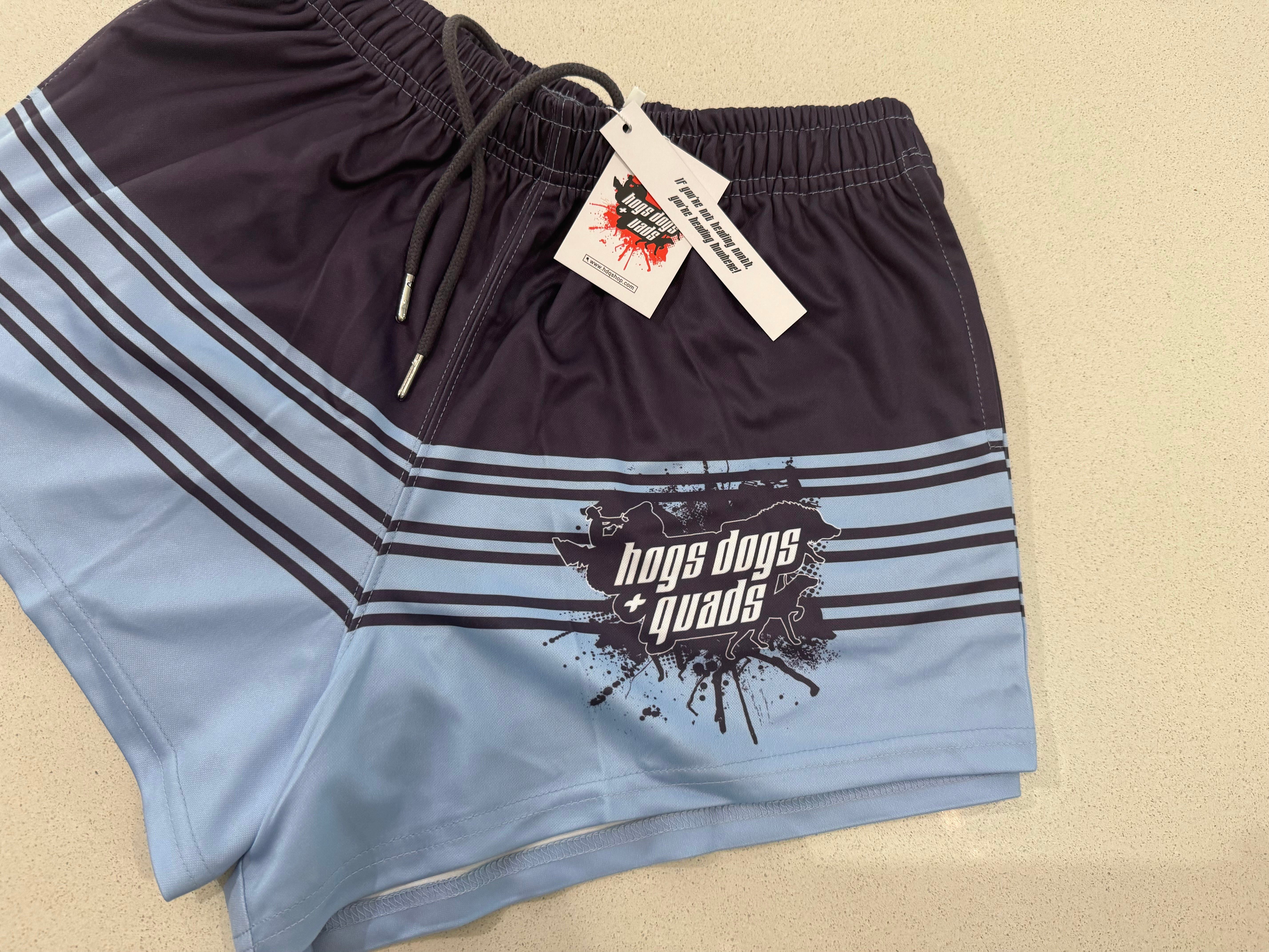 Footy Shorts - Blue Stripe - Hogs Dogs Quads Shop
