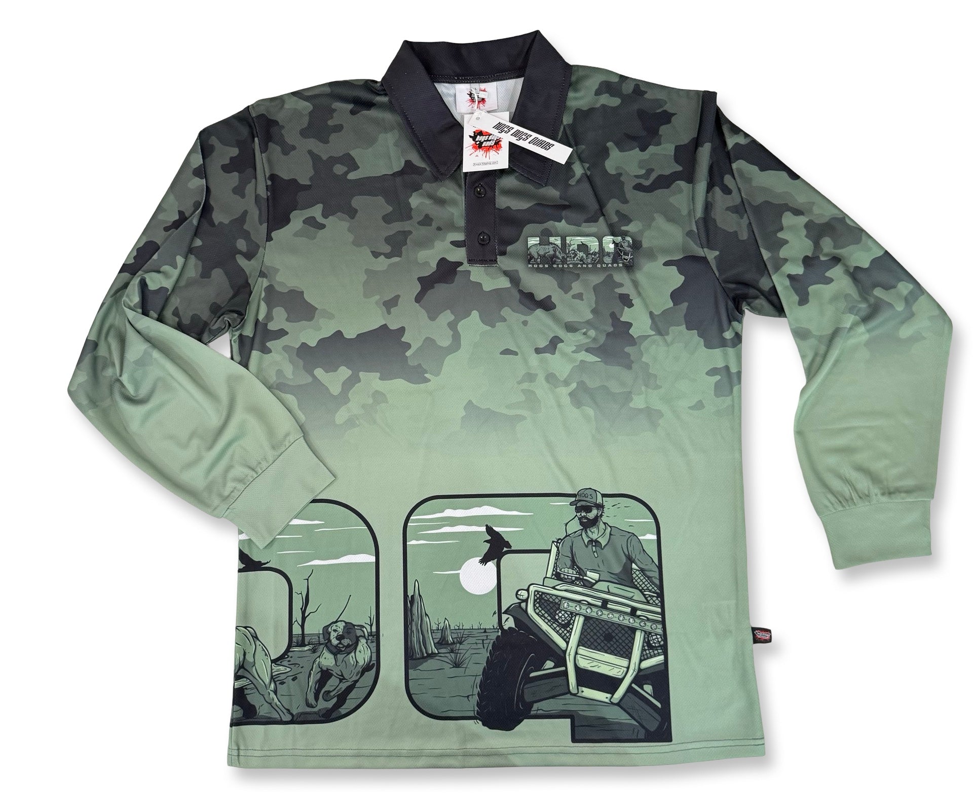 Green Black Camo Shirt Long Sleeve - - Hogs Dogs Quads Shop