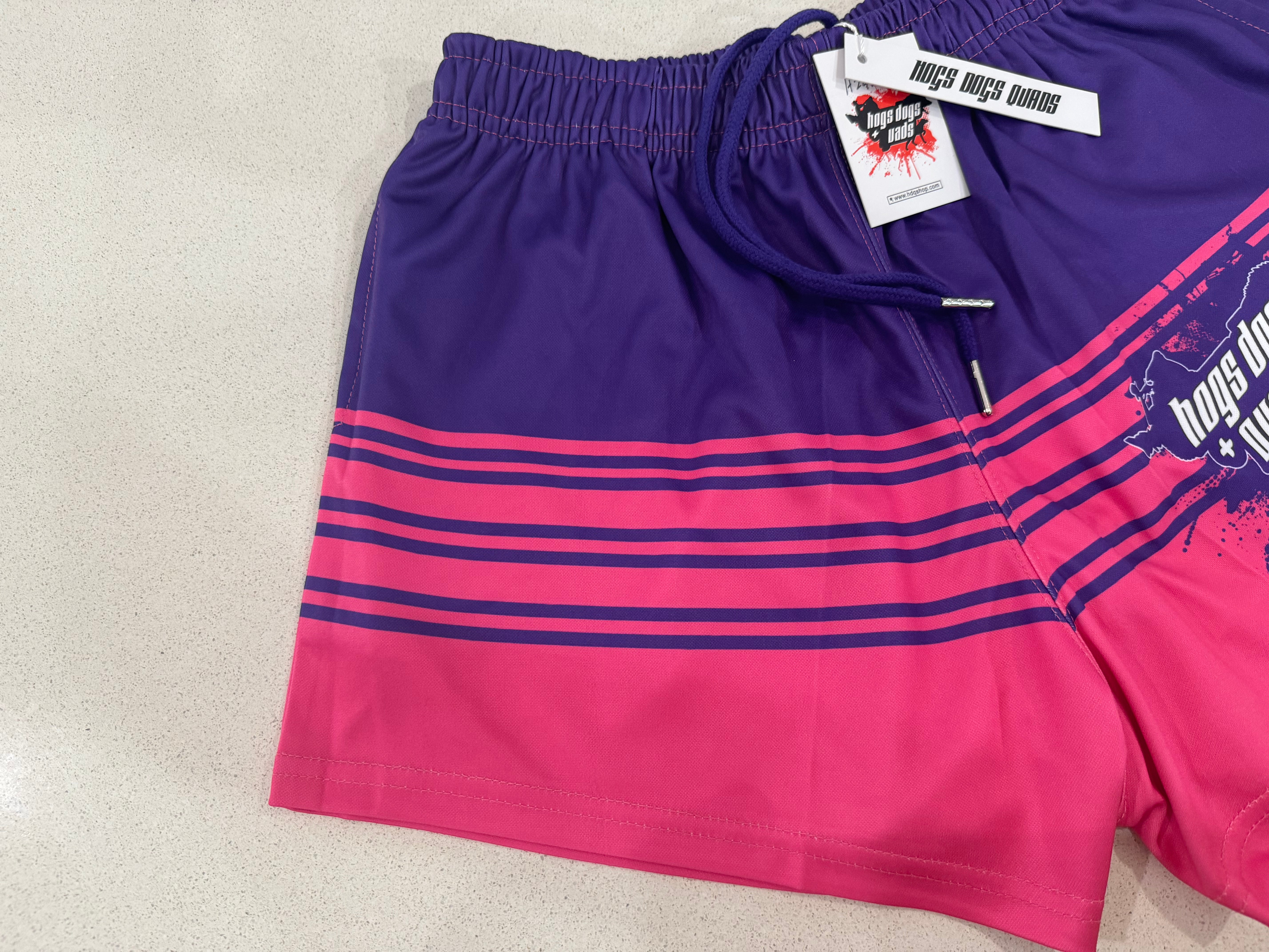 Footy Shorts - Pink & Purple - Hogs Dogs Quads Shop