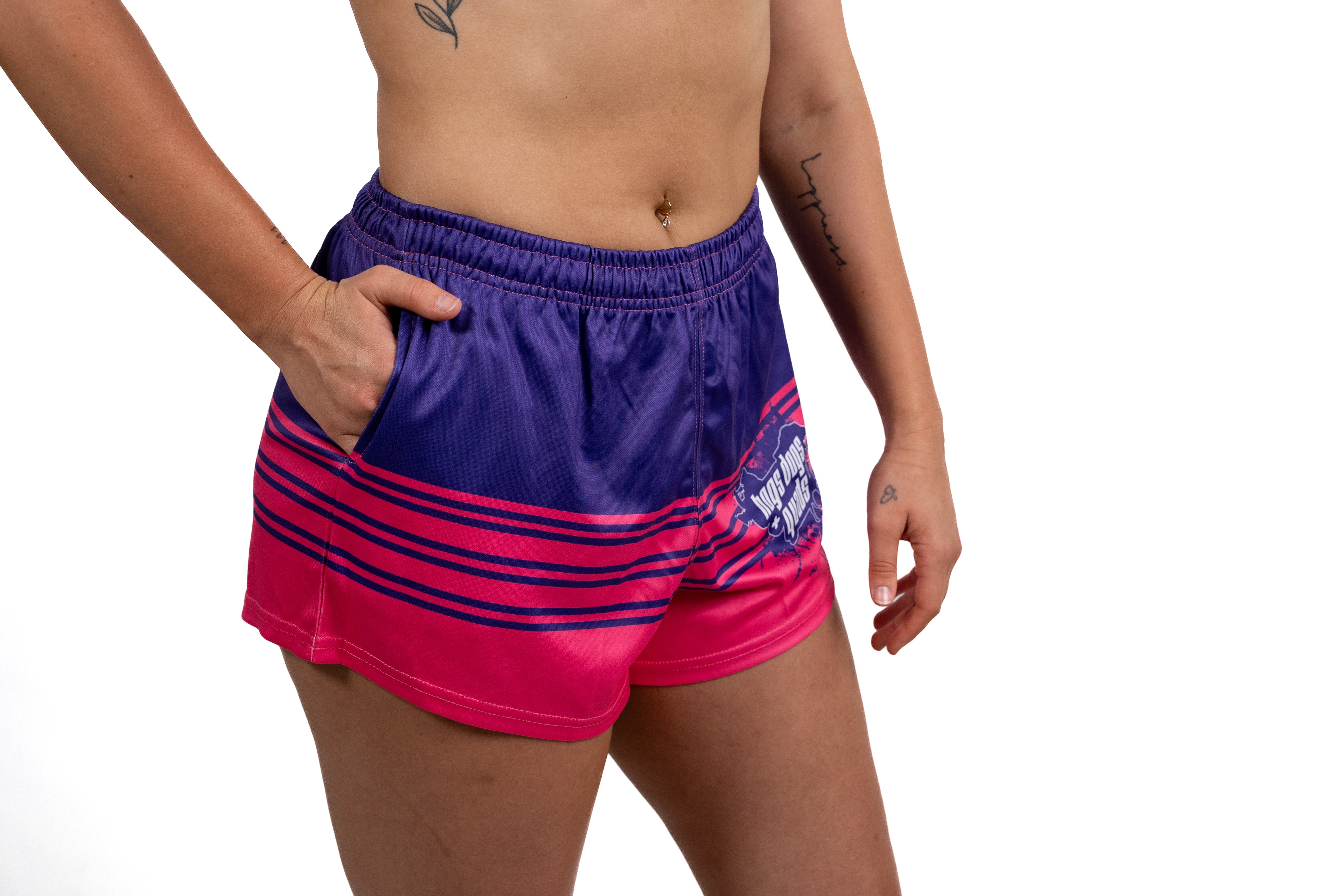 Footy Shorts - Pink & Purple - Hogs Dogs Quads Shop